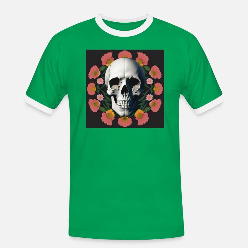 Flower-Skull - Männer Kontrast-T-Shirt - Kelly Green/Weiß