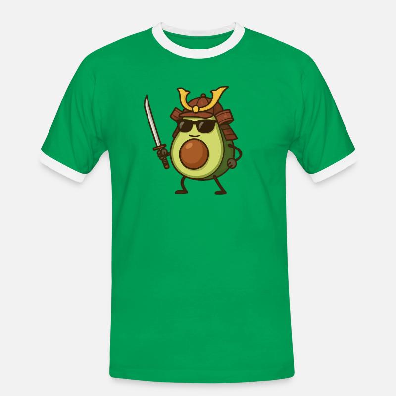 avocado samurai - Männer Kontrast-T-Shirt - Kelly Green/Weiß