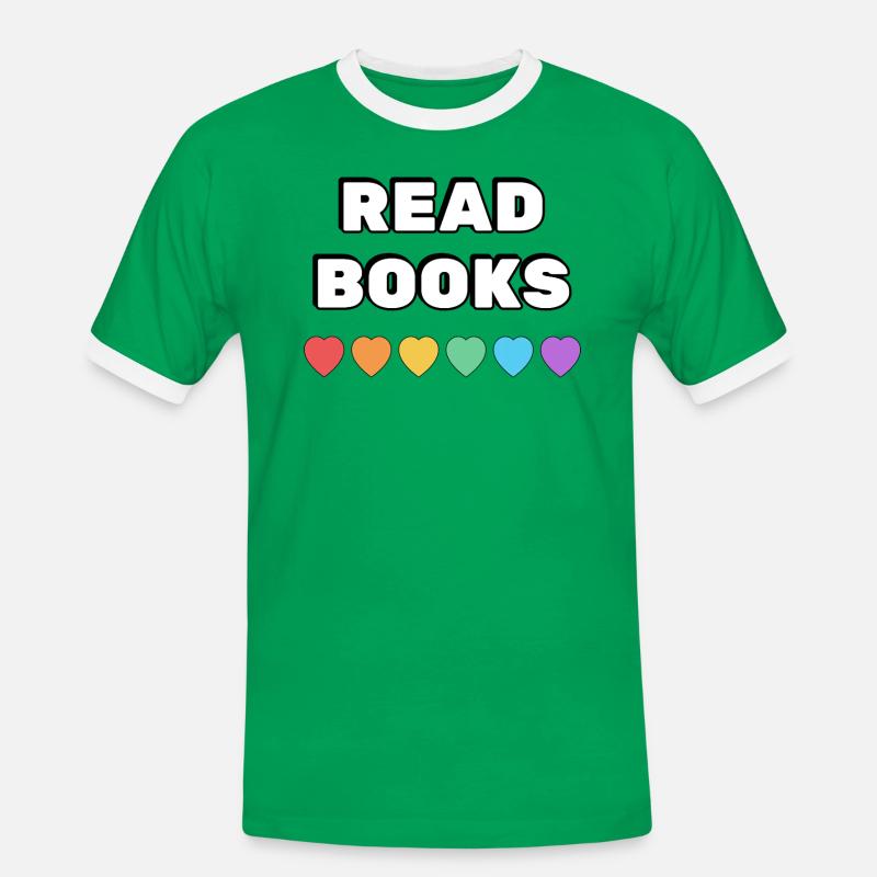 Read Books Rainbow Hearts - Men's Ringer Shirt - kelly green/white