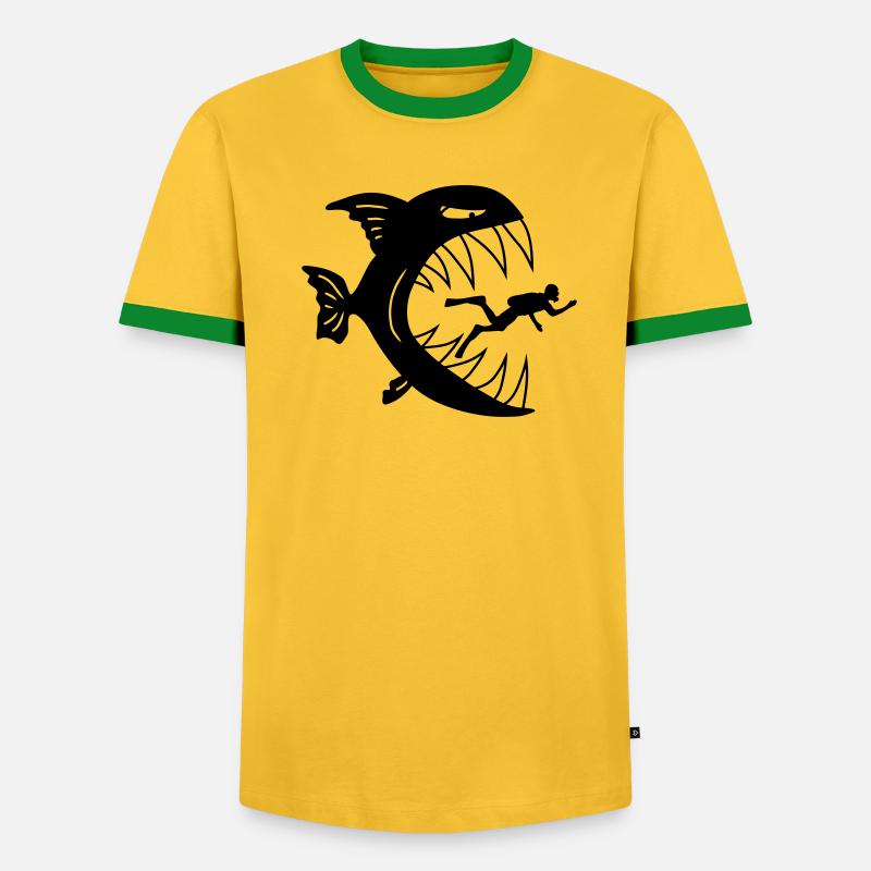 Monster Fish Eats Diver - Männer Kontrast-T-Shirt - undefined
