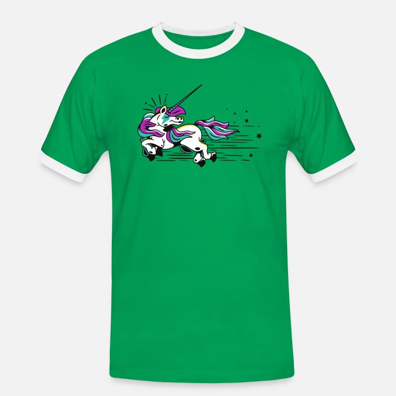 Fliegendes Einhorn - Männer Kontrast-T-Shirt - Kelly Green/Weiß