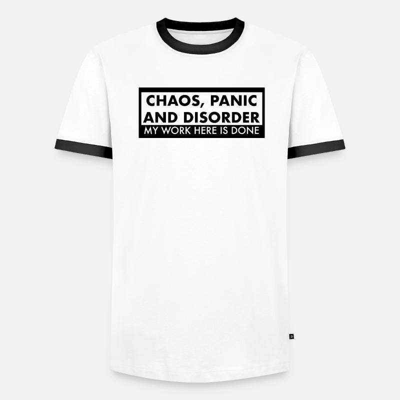 Chaos, Panic and Disorder My Work Here is Done Men's Ringer Shirt