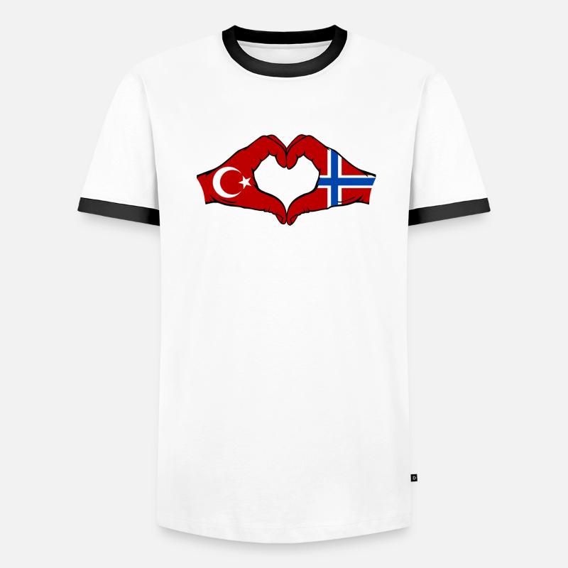 Turquie Norvège Drapeau Mains Coeur Forme T-shirt contrasté Homme