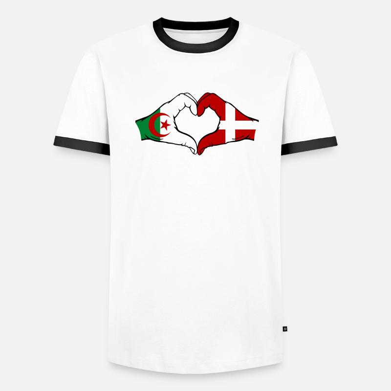 Algérie Danemark Drapeau Mains Coeur Forme T-shirt contrasté Homme