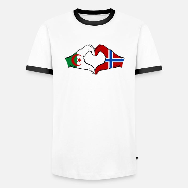 Algérie Norvège Drapeau Mains Coeur Forme T-shirt contrasté Homme