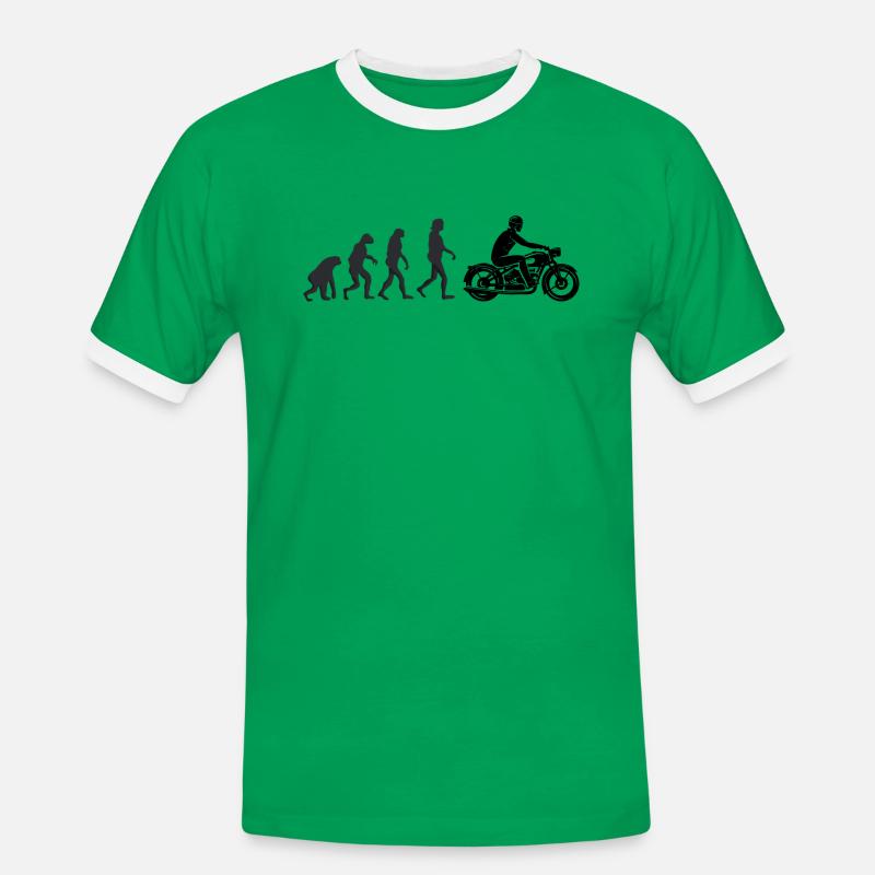 Motorradfahrer - Menschliche Evolution - Männer Kontrast-T-Shirt - Kelly Green/Weiß