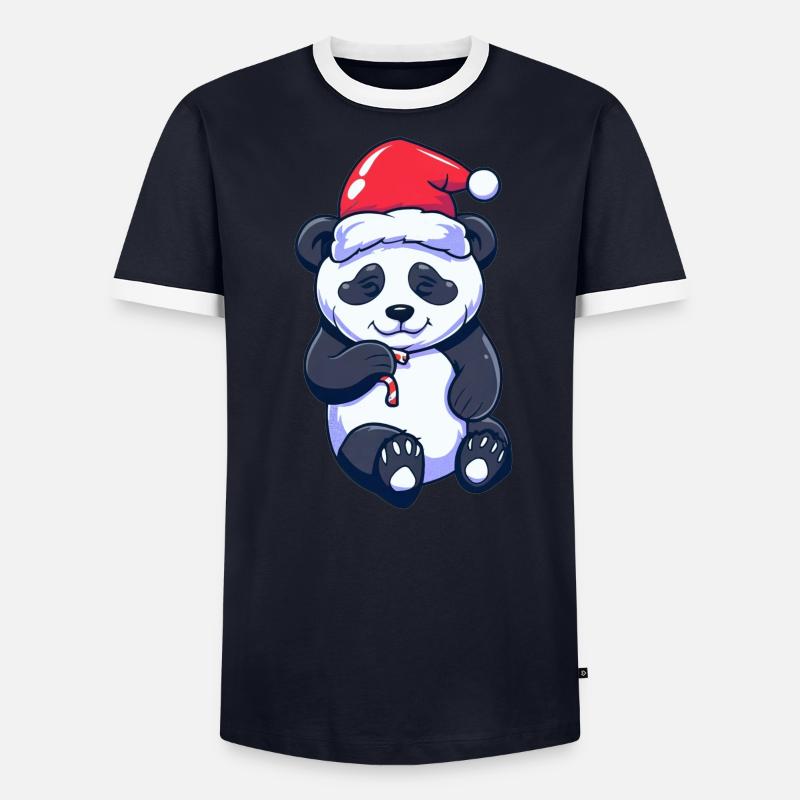Panda mignon avec chapeau de père Noël T-shirt contrasté Homme