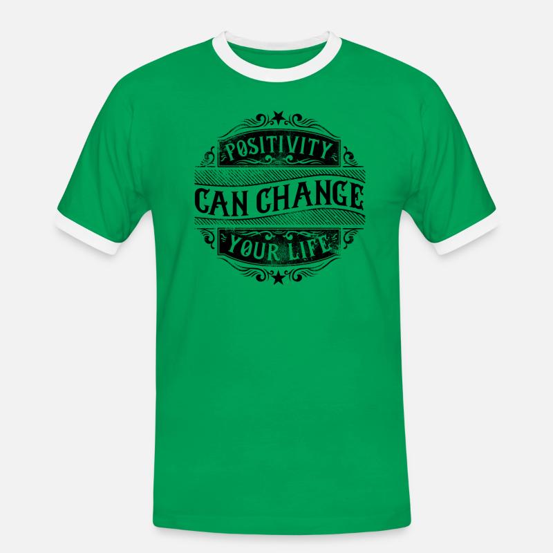 Positive thinking changes lives - Men's Ringer Shirt - kelly green/white