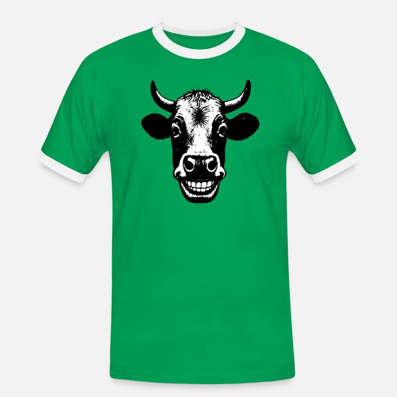 Grinning Cow - Men's Ringer Shirt - kelly green/white