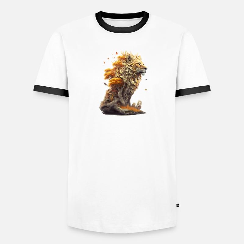 Lion avec des éléments de savane, conception de lion T-shirt contrasté Homme