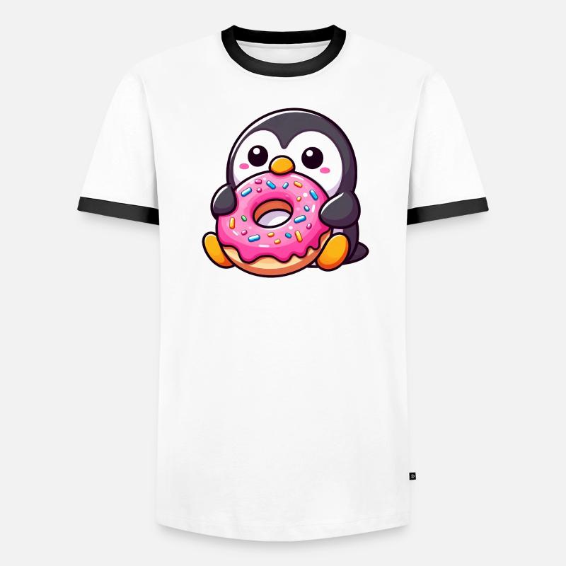 Pingouin mignon avec beignet Dessert Snacking T-shirt contrasté Homme