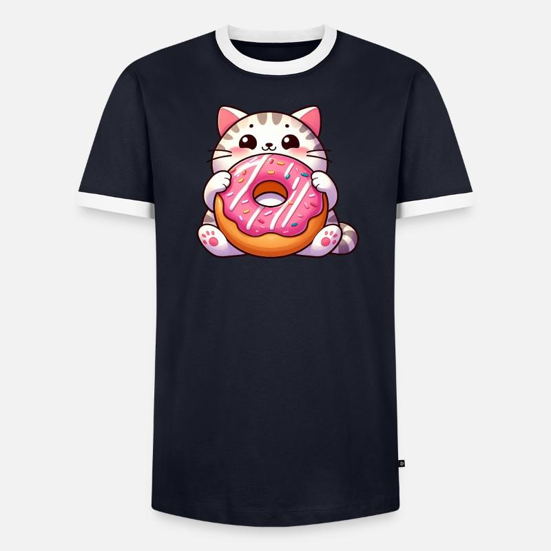 Chat mignon avec dessert beignet dent sucrée T-shirt contrasté Homme