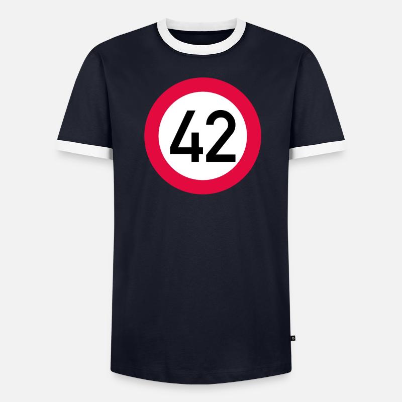 42e anniversaire Attention ! Panneau de signalisation 42 Km/h T-shirt contrasté Homme