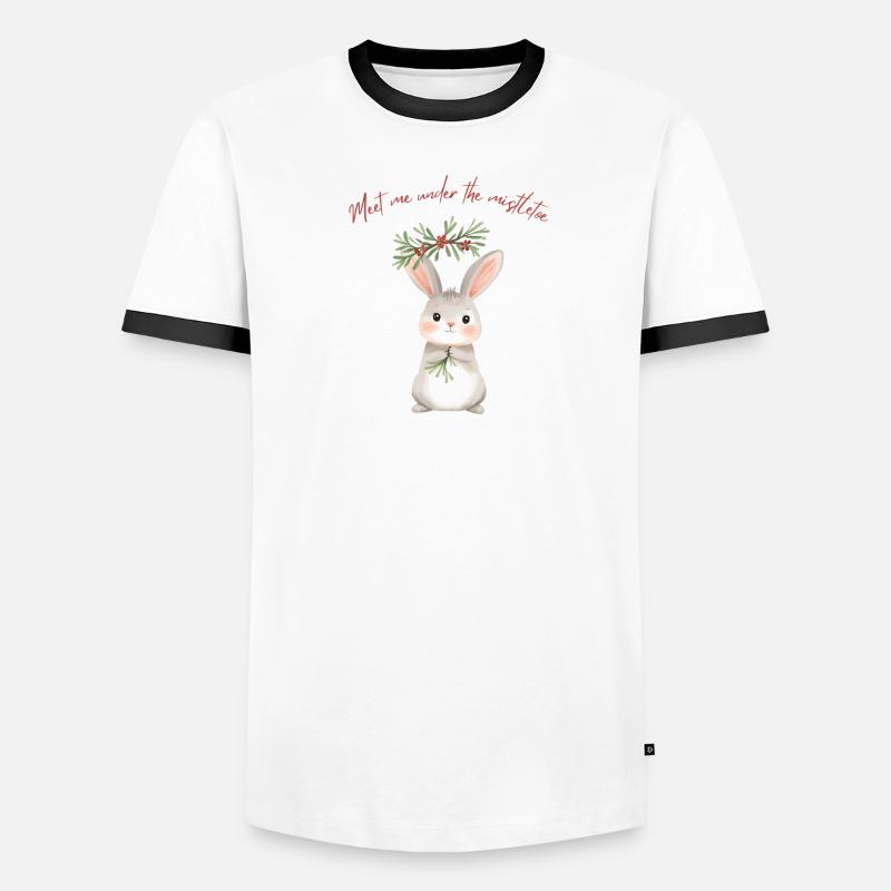 Lapin sous gui Conception de Noël T-shirt contrasté Homme
