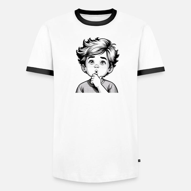 Garçon surpris et réfléchi | Garçon réfléchi T-shirt contrasté Homme