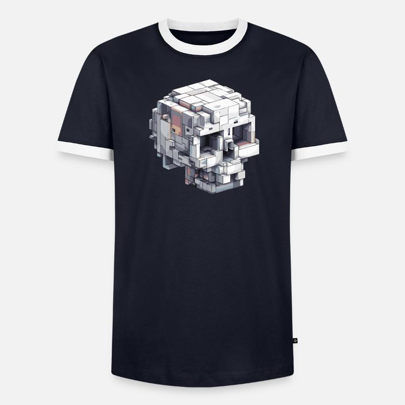 Conception de crâne en bloc - Look d’art numérique T-shirt contrasté Homme