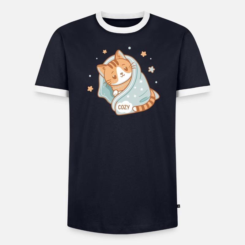 Chat douillet sous couverture étoilée Cozy T-shirt contrasté Homme