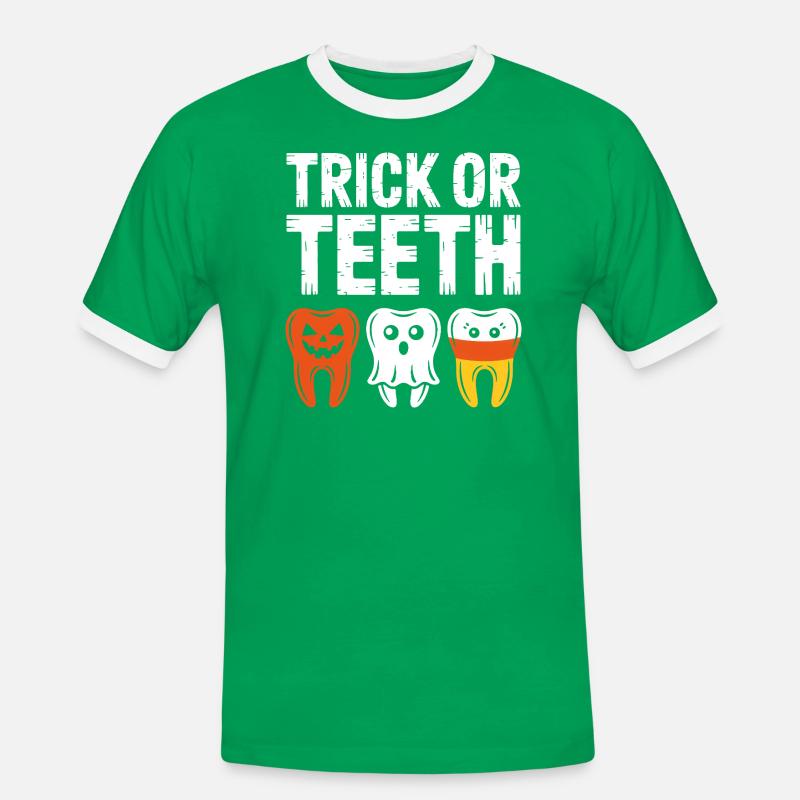 Trick oder Teeth Halloween-Trio - Männer Kontrast-T-Shirt - Kelly Green/Weiß