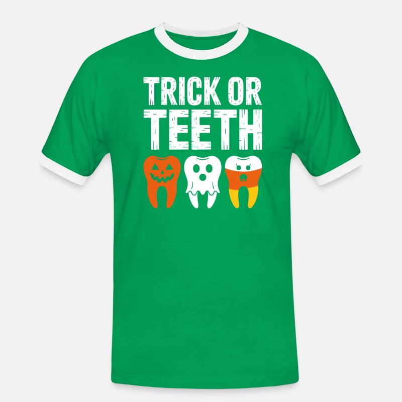 Trick oder Teeth Halloween-T-Shirt - Männer Kontrast-T-Shirt - Kelly Green/Weiß