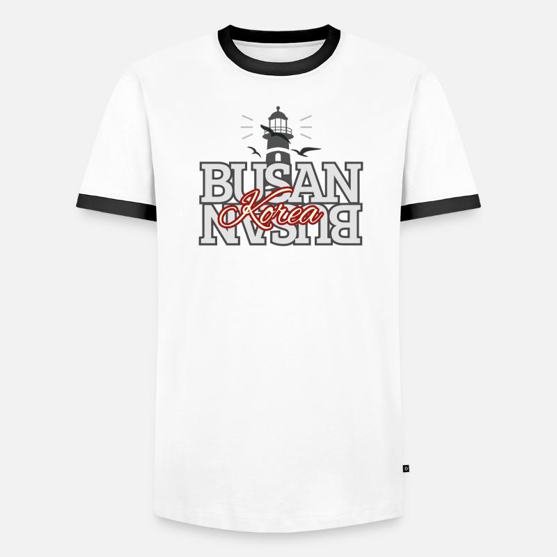 Conception typographique du phare de Busan, Corée T-shirt contrasté Homme
