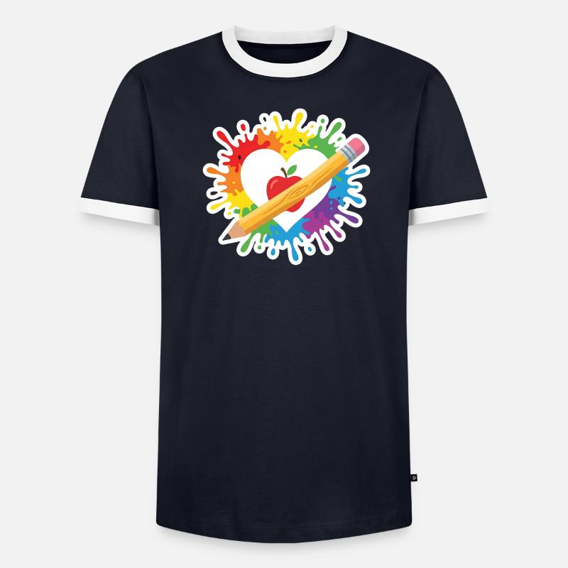 Lehrer Herz Regenbogen Apfel Buntstift Schule - Männer Kontrast-T-Shirt - undefined