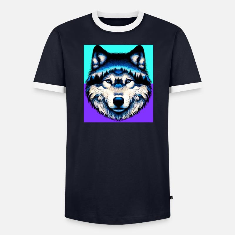 Wolf Männer Kontrast-T-Shirt