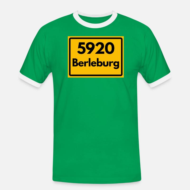 OLD POSTCODE POSTCODE RETRO 5920 BERLEBURG - Men's Ringer Shirt - kelly green/white