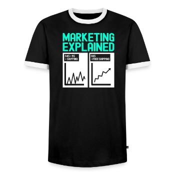 Marketing Manager - Men's Ringer Shirt - black/white - Front - AI Model Female 172 light (172cm) & AI Model Male 178 light (178cm)
