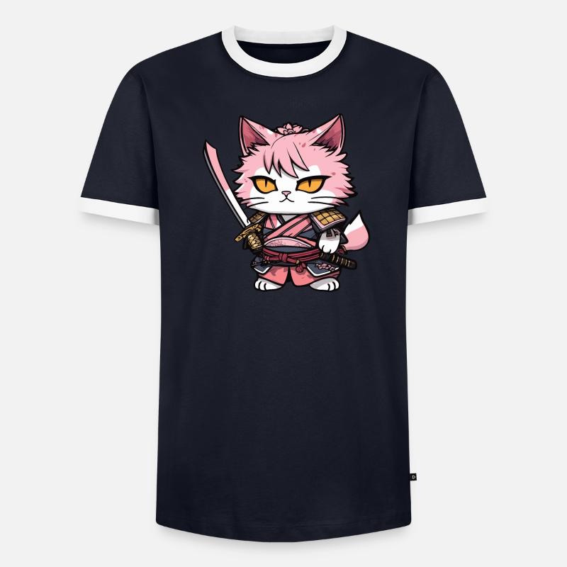 Samurai Katze & Kirschblüten #13 Männer Kontrast-T-Shirt