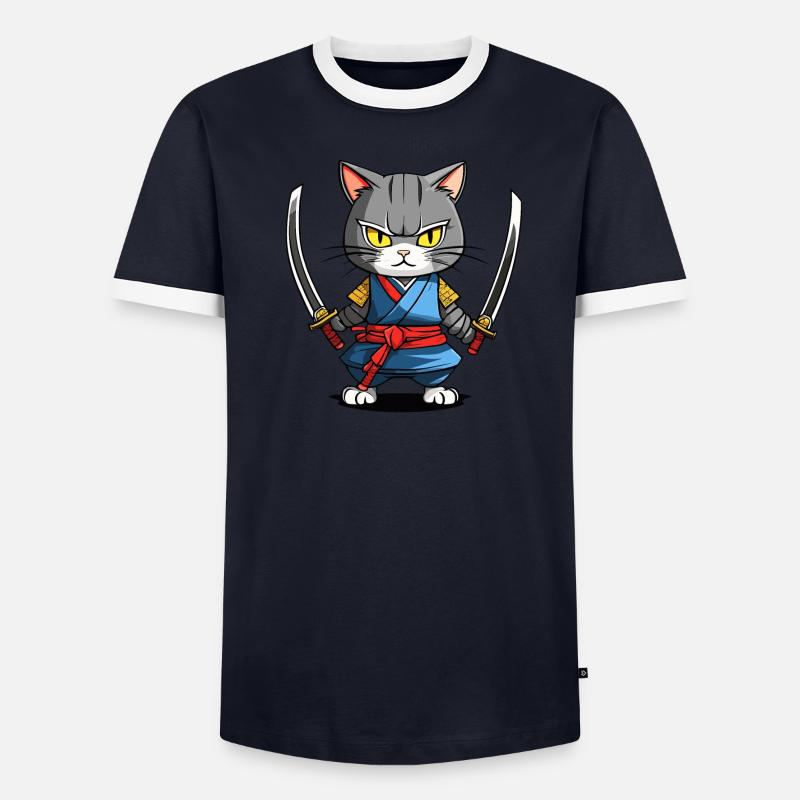 Samurai-Katze #39 Männer Kontrast-T-Shirt