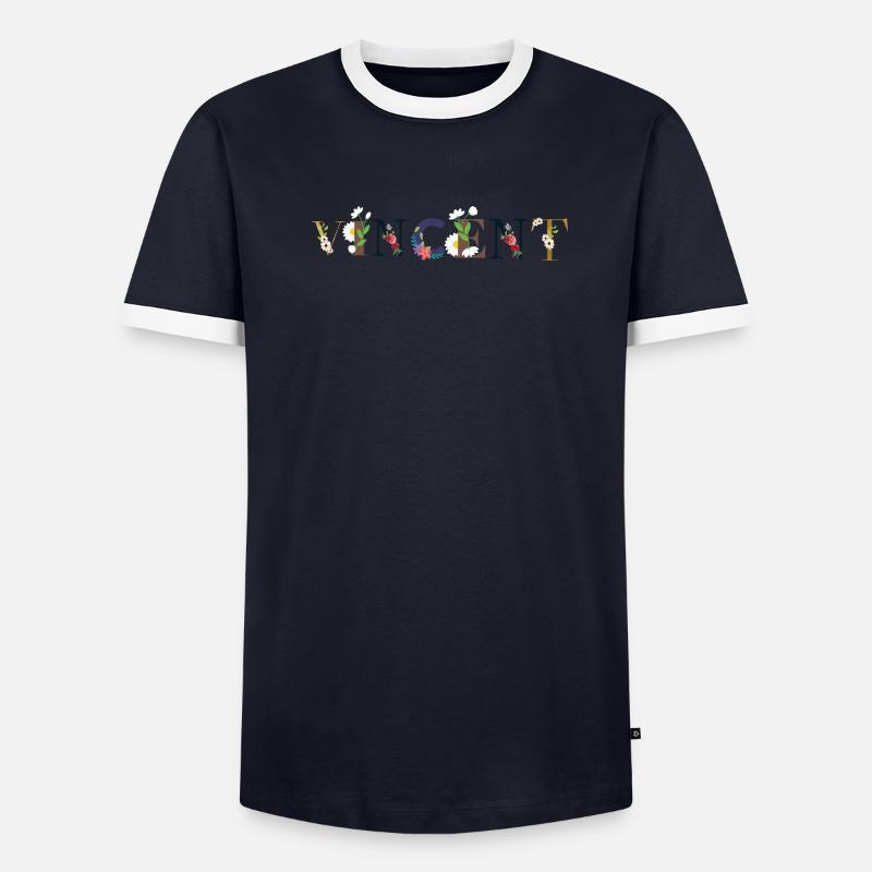 VINCENT Name mit Blumen geschmückt Männer Kontrast-T-Shirt