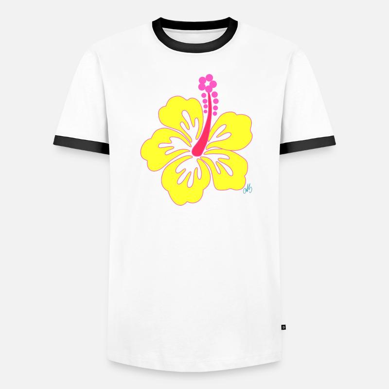 Fleur d'Hibiscus tropicale jaune T-shirt contrasté Homme