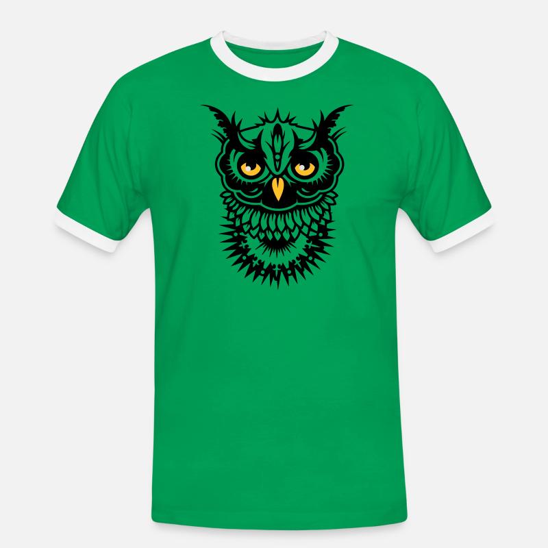 Gesicht einer Eule - Männer Kontrast-T-Shirt - Kelly Green/Weiß