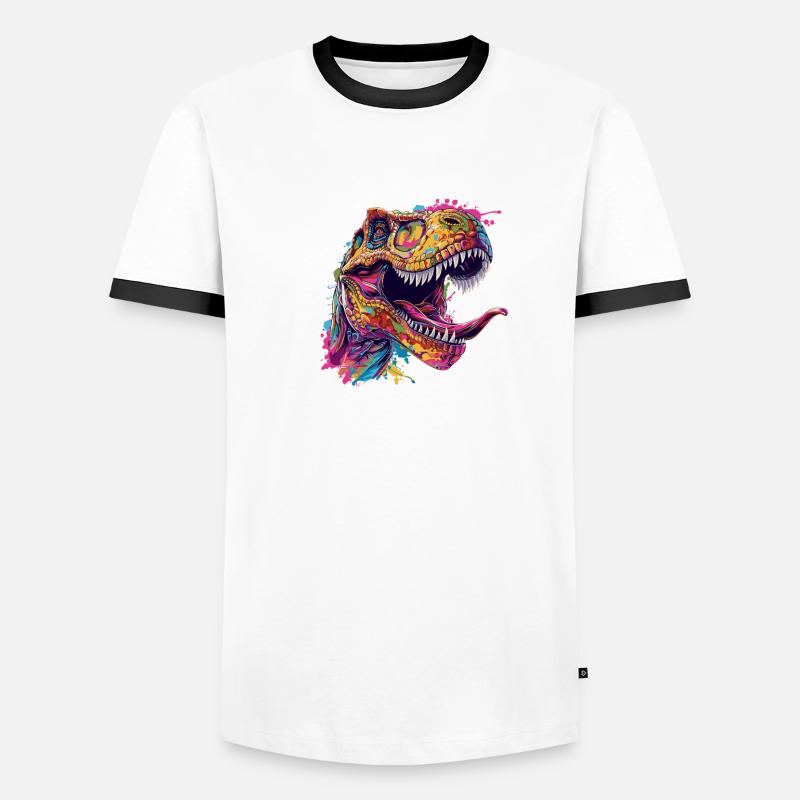 Bunter T-Rex Kopf Splash Männer Kontrast-T-Shirt