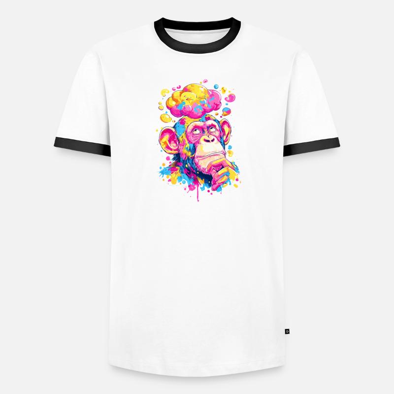 Bunter Farbrausch-Affe Männer Kontrast-T-Shirt