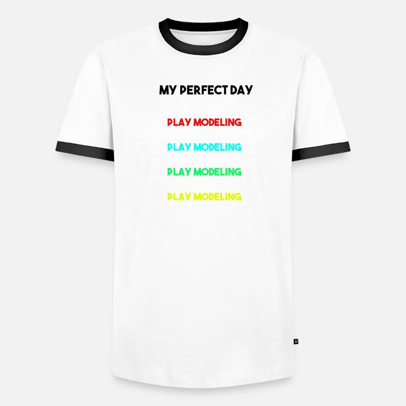 Mein perfekter Tag Maßstabs-Modellierungsroutine-Slogan Männer Kontrast-T-Shirt