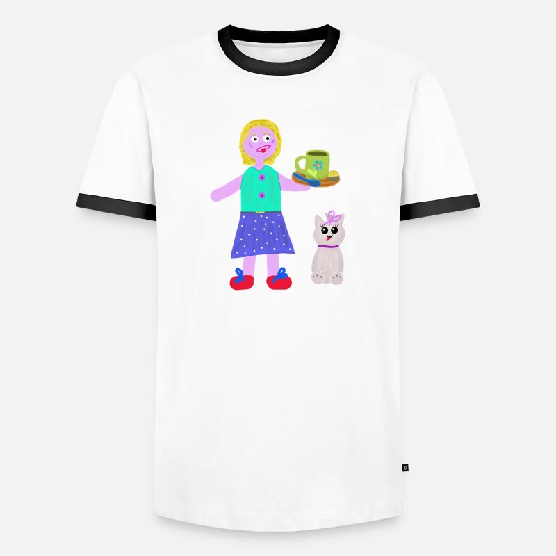 Fröhliche Mädchen Kaffee Praline Katze Männer Kontrast-T-Shirt
