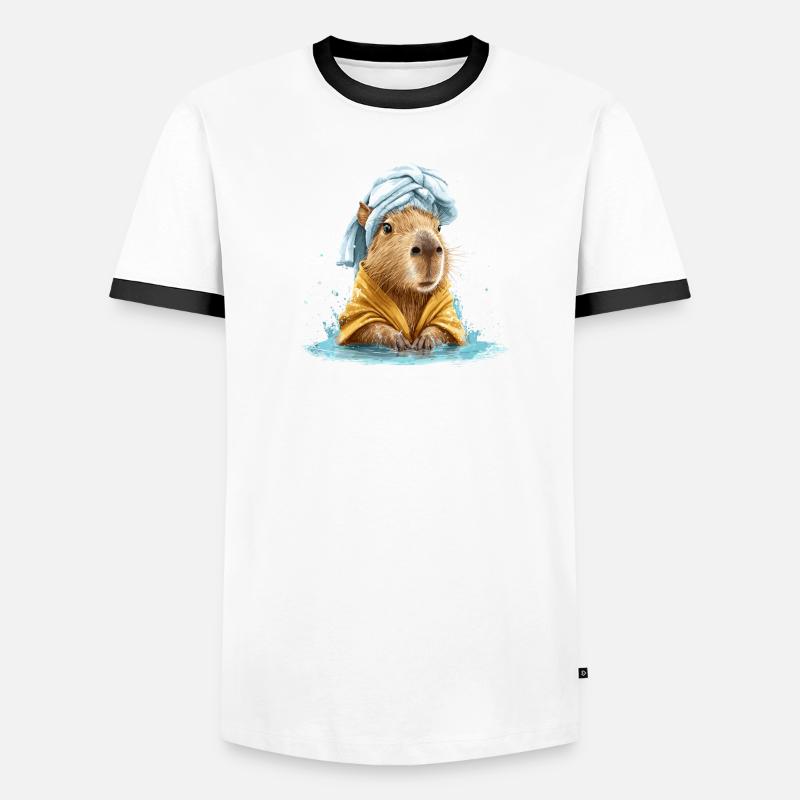 Kapybara in a bath towel and bathrobe Men's Ringer Shirt