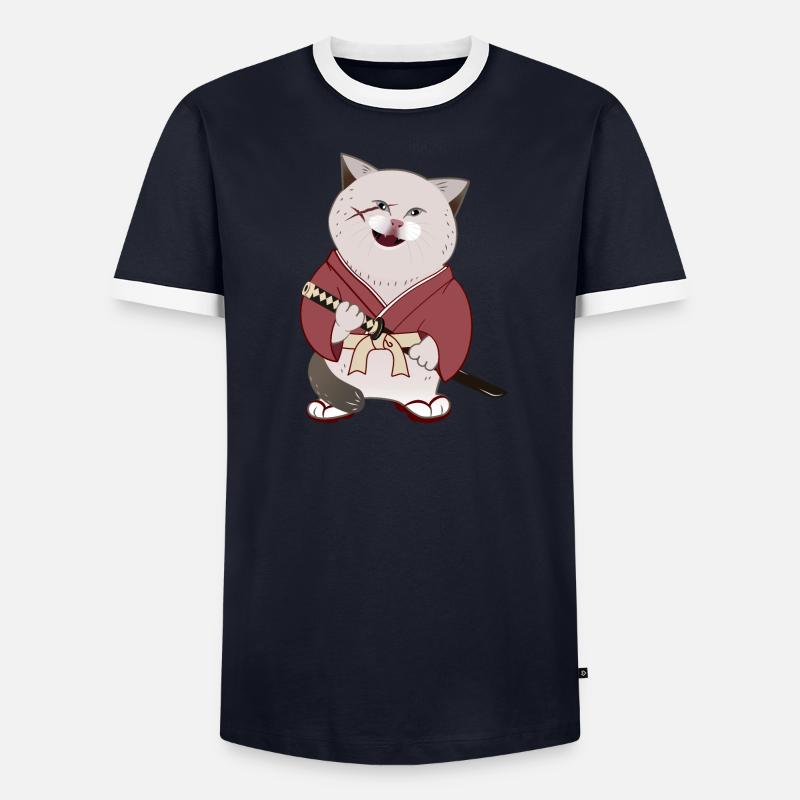 Mignon Chubby Samurai Cat tenant Katana T-shirt contrasté Homme