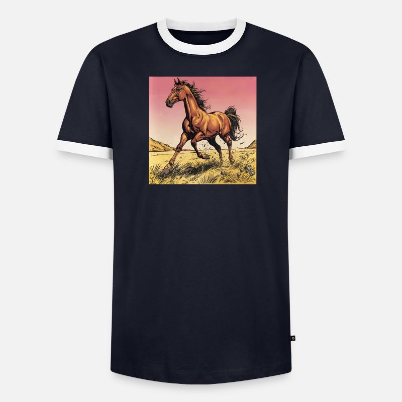 Imprimé dynamique cheval sauvage T-shirt contrasté Homme