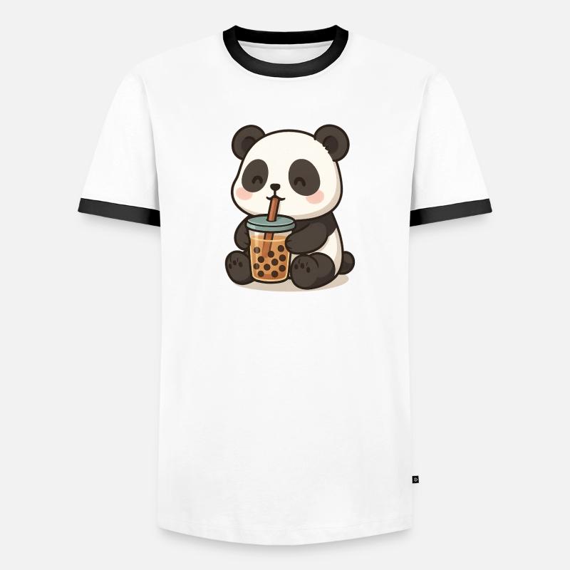Pandabär mit Bubble Tea Männer Kontrast-T-Shirt
