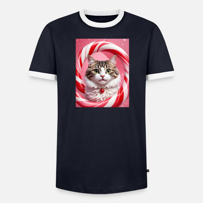 Chat de Noël en conception d’anneau de bonbons T-shirt contrasté Homme