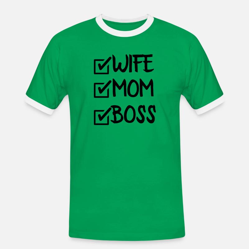 EHEFRAU MUTTER CHEF - Männer Kontrast-T-Shirt - Kelly Green/Weiß