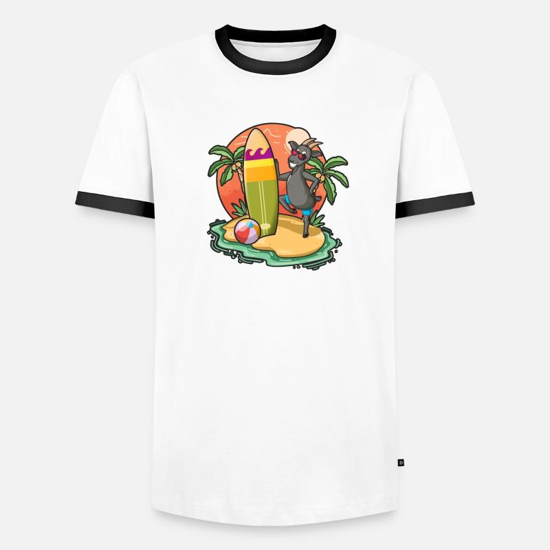Drôle de chèvre Surf Lovers Cool Planche de surf Jeu de mots T-shirt contrasté Homme
