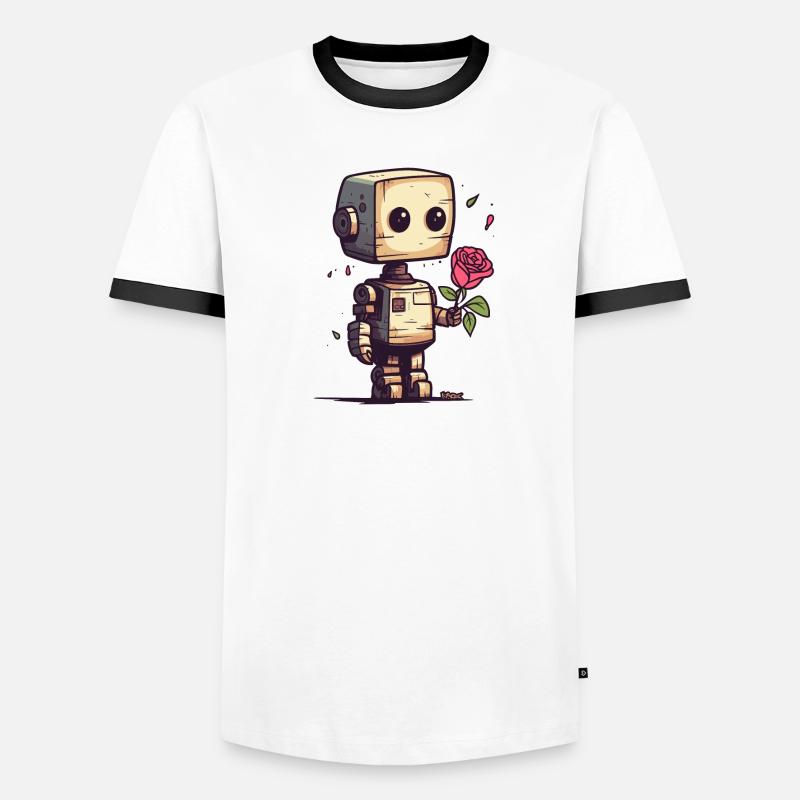Kleiner Roboter mit einer Rose Männer Kontrast-T-Shirt