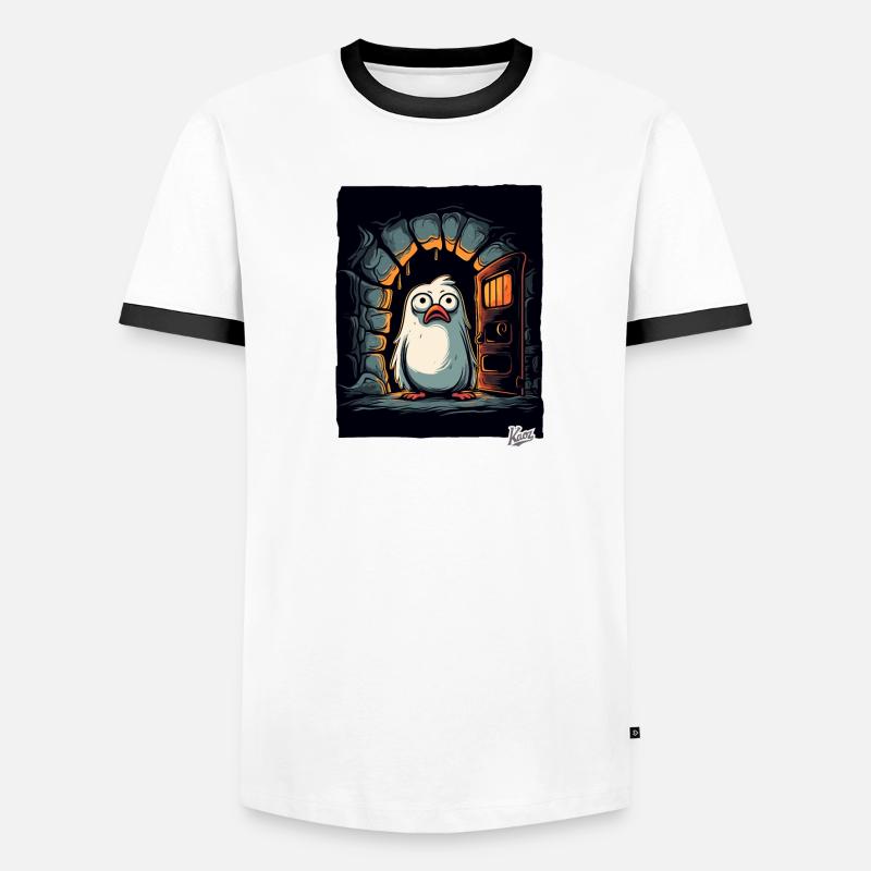 Déconcerté petit oiseau mignon dans le donjon donjon T-shirt contrasté Homme