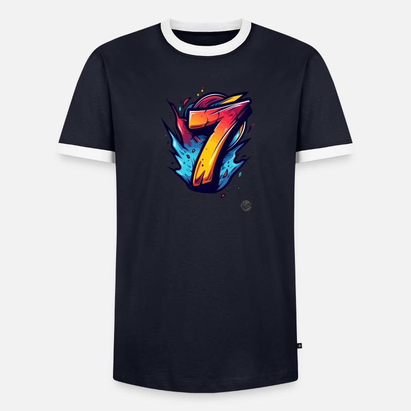 Bright "7" design with explosive colors Men's Ringer Shirt