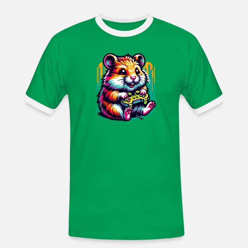 Playing hamster with controller - Men's Ringer Shirt - kelly green/white