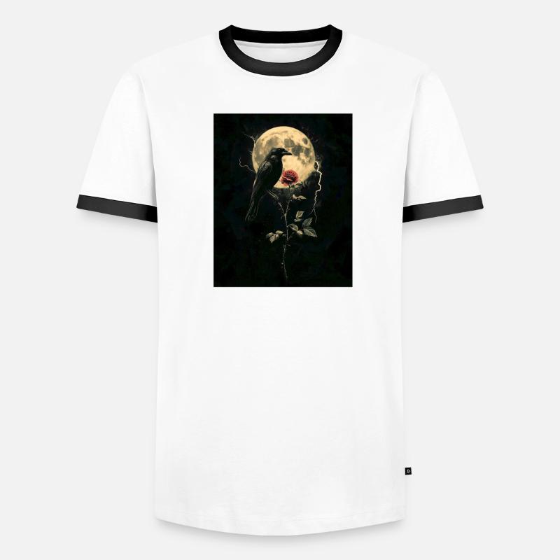Rabe Rose Mond Düster Gothic Schwarze Krähe Männer Kontrast-T-Shirt