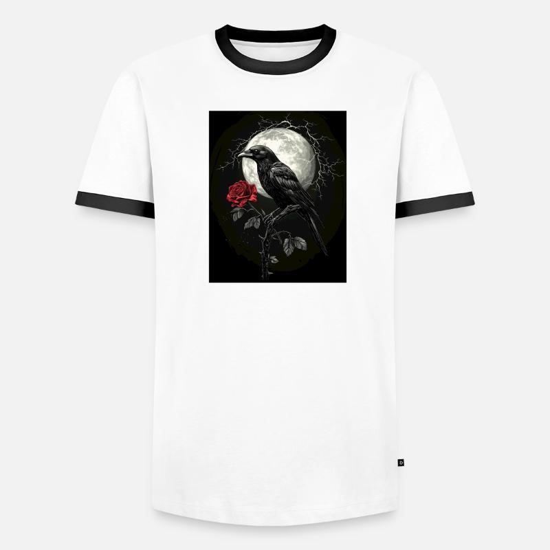 Rabe Rose Mond Düster Gothic Schwarze Krähe Männer Kontrast-T-Shirt